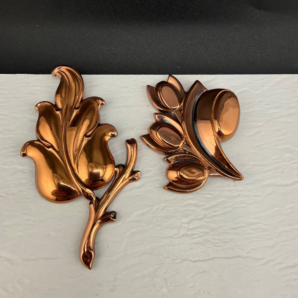 Vintage Renoir Brooch Lot Copper Leaf Flower Nature Signed MCM